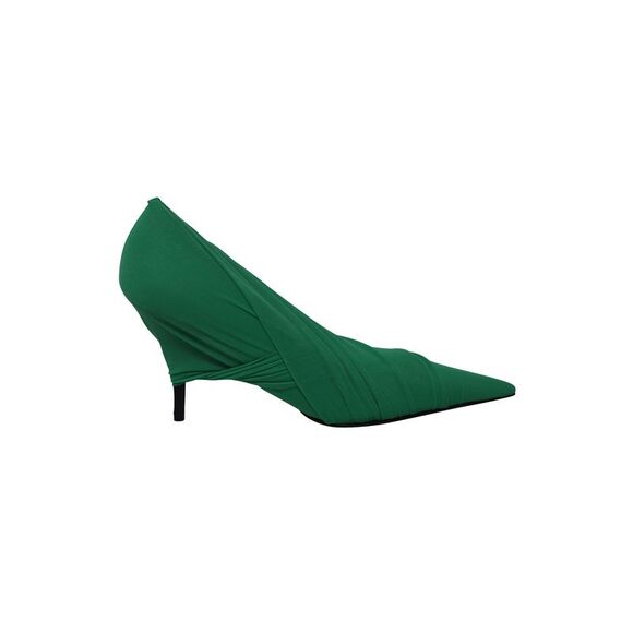 Balenciaga Draped Knife Pumps in Green Nylon - Picture 1 of 9